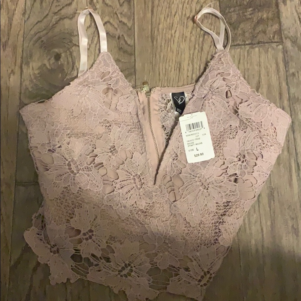 Mauve colored lace crop top